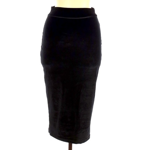Re:named black velvet gothic stretch fitted pencil skirt wiggle medium women’s - Picture 1 of 7